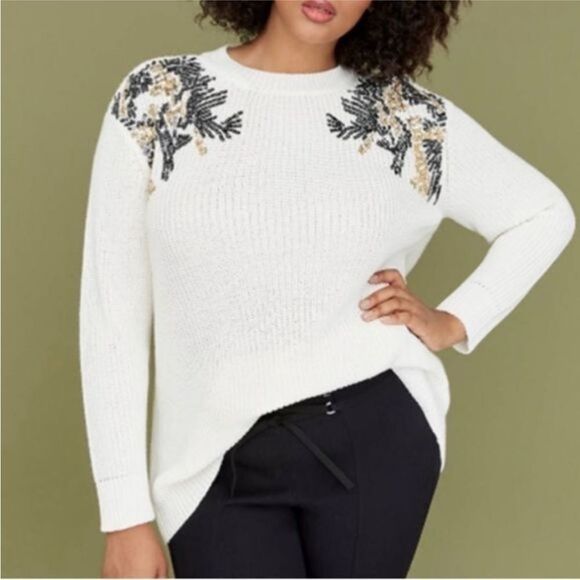 LANE BRYANT | Cream Crewneck Sweater Sequin Shoulder Accent Women’s Size 14/16 - Picture 1 of 12